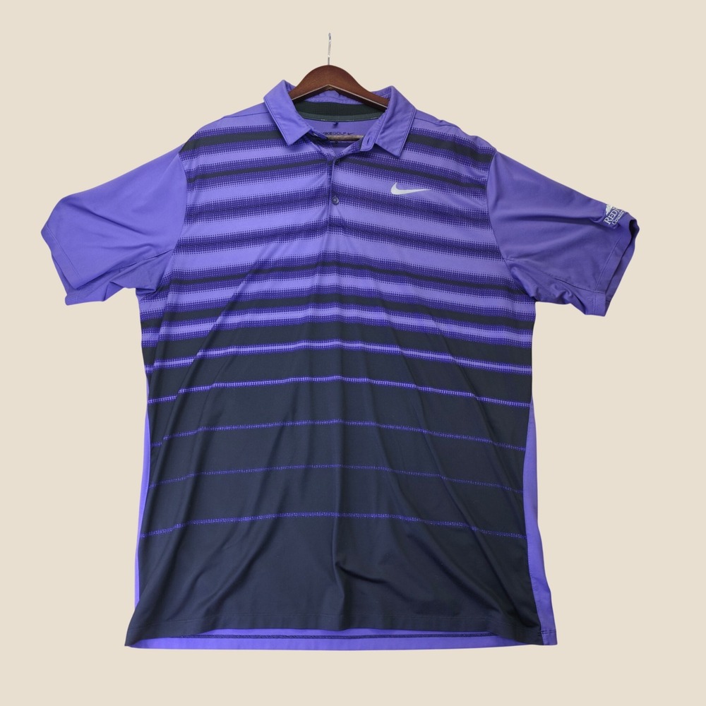 Nike Golf Mens XL Dri-FIT Striped Polo Shirt Purple Black Red Rock CC 802843-540
